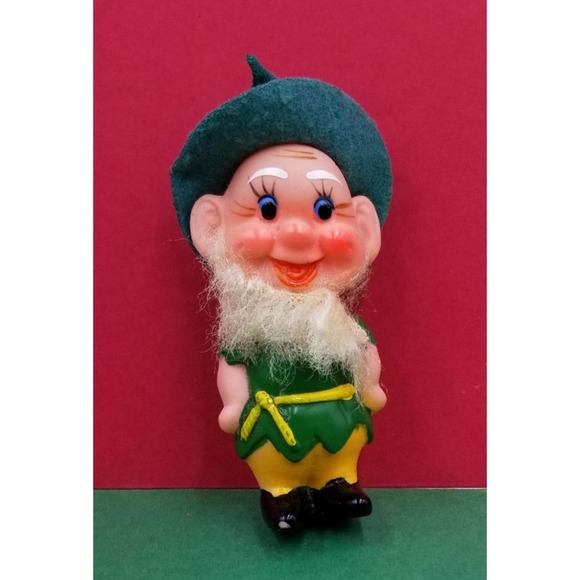 Vintage Plastic Dwarf Green Yellow Christmas Figurine Toy Doll Japan - Picture 1 of 5
